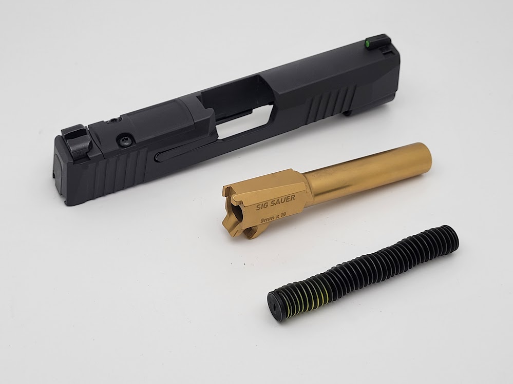 P365XL OPTIC READY SLIDE ASSEMBLY W/ TIN “GOLD” BARREL & RECOIL ASSEMBLY, BLACK, 9MM, XRAY3